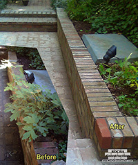 Before and after brick wall repairs